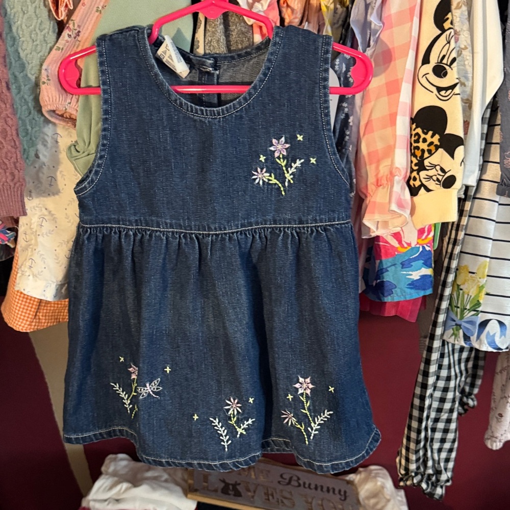OshKosh B'gosh Blue Denim Dress with Floral Embroidery